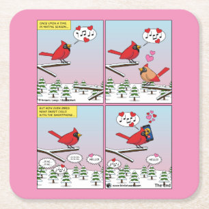 Modern Bird Mating Calls Comic Square Paper Coaster
