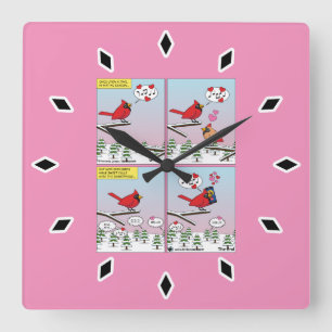 Modern Bird Mating Calls Comic Square Wall Clock