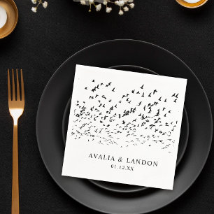 Modern Birds of a Feather Black and White Wedding Napkin