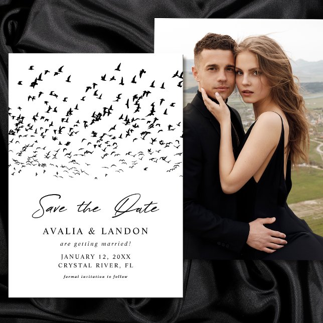 Modern Birds of a Feather Black and White Wedding Save The Date (Creator Uploaded)