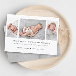 Modern Birth Announcement 3 Photos Collage Card<br><div class="desc">Modern birth announcement card with 3 photo collage and classic typography.</div>