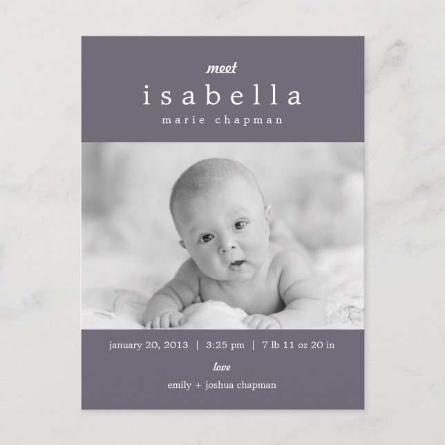 MODERN Birth Announcement Postcard (Front)
