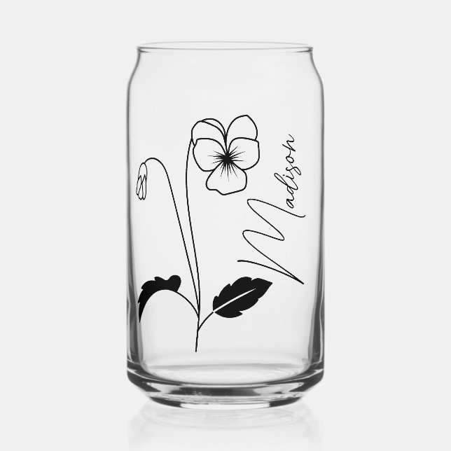 Modern Birth Flowers February Bridesmaid Gifts Can Glass (Front)