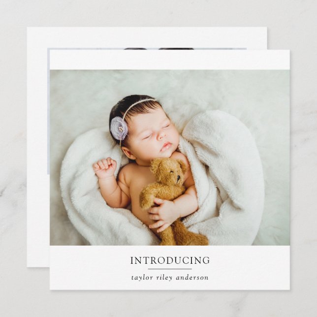 Modern Birth Stats New Baby Photo Thank You Card (Front/Back)