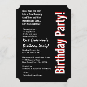 Modern Birthday ANY YEAR Black White Red Template