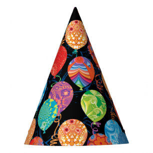 Modern Birthday Balloons on Black Party Hat