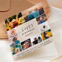 Modern birthday beige stone 10 photo collage grid