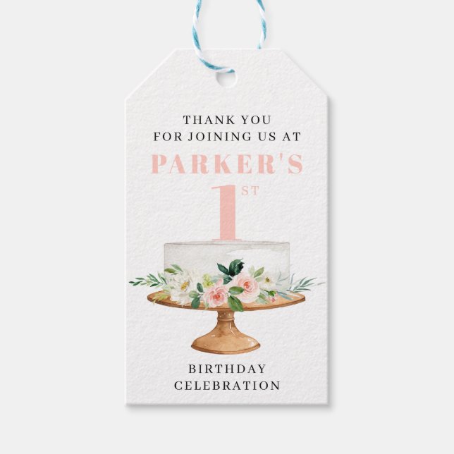 Modern Birthday Cake First Birthday Favour Tag (Front)