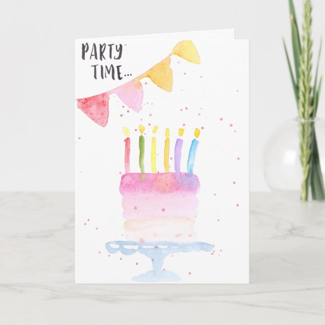 Modern birthday cake watercolor birthday card (Front)