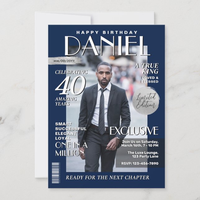 Modern Birthday Custom Magazine Cover, Portrait  Invitation (Front)