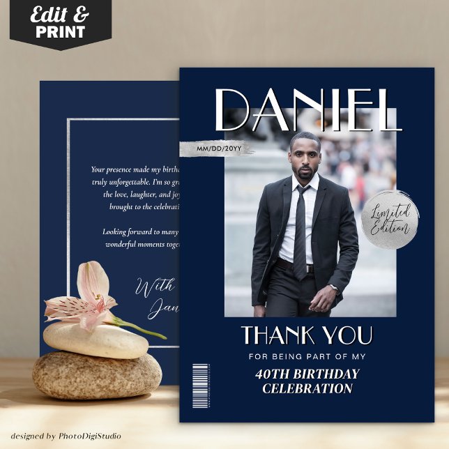 Modern Birthday Custom Magazine Cover Thank You Card (Modern Birthday Custom Magazine Cover Thank You Card)