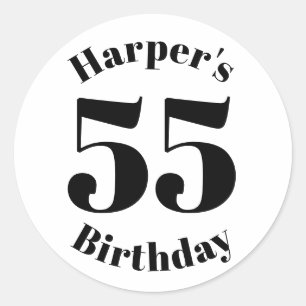 Modern Birthday Custom name number black white Classic Round Sticker