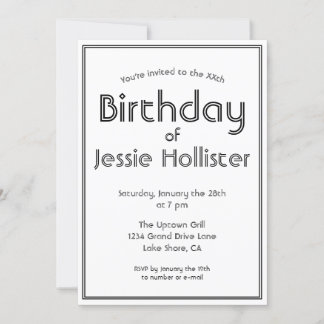 Modern Birthday Invitation ANY AGE | Black & White