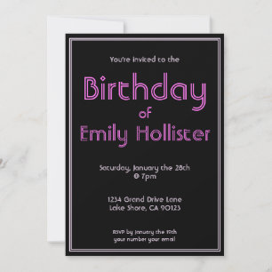 Modern Birthday Invitation   Black Pink & White