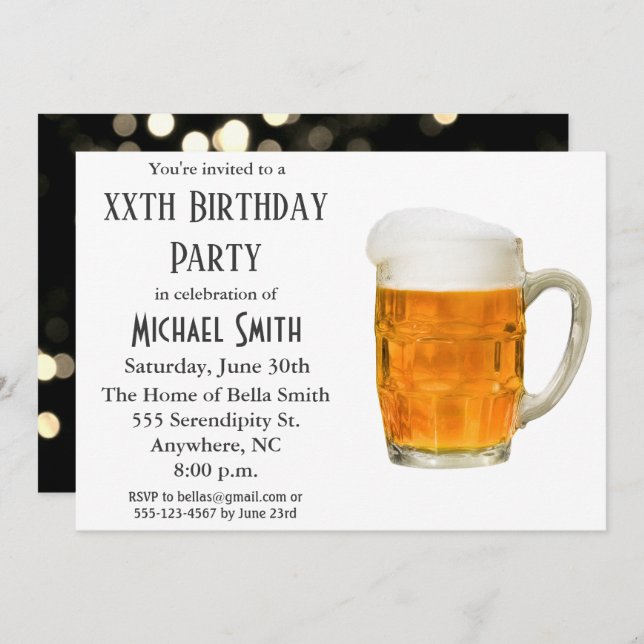 Modern Birthday Party Beer Cheers  Invitation (Front/Back)