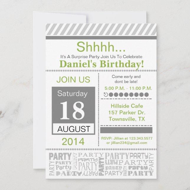Modern Birthday Party Invitation basic grey (Front)