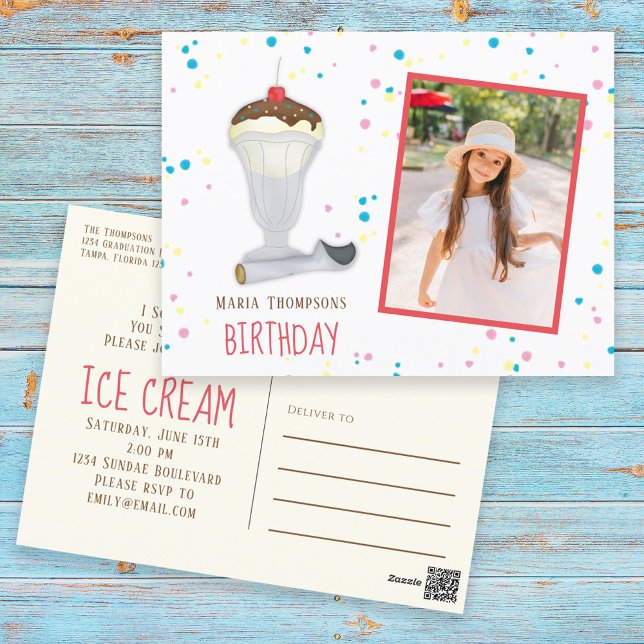 Modern Birthday Photo Ice Cream Sprinkles Postcard (Creator Uploaded)