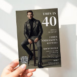 Modern Birthday Photo Magazine Cover Custom Card<br><div class="desc">Inspired by a bold birthday magazine photo cover invitation, this modern design gives his fortieth celebration a cool chic spotlight. Perfect for a gentleman or sweetheart, it highlights a strong photo and includes an easy QR code for quick details. Personalise the name, date, and message to create stylish forty 40th...</div>