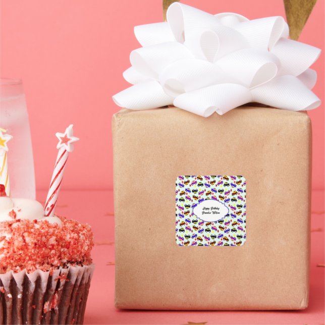 Modern Birthday Pixel Car Seamless Pattern Square Sticker (Party)