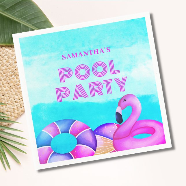 Modern Birthday Pool Party Pink Flamingo Napkins (Creator Uploaded)