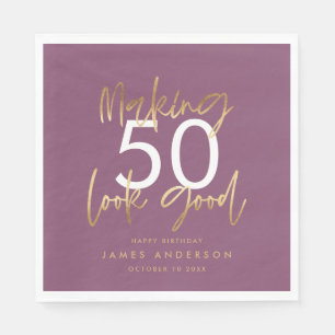 Modern birthday simple stylish elegant purple napkin