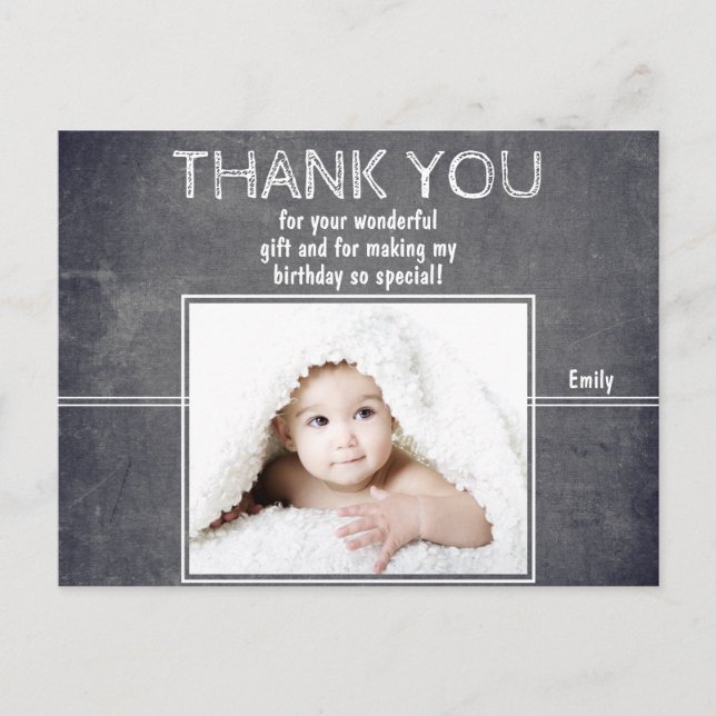 Modern Birthday Thank you Photo Postcard for Kids (Front)