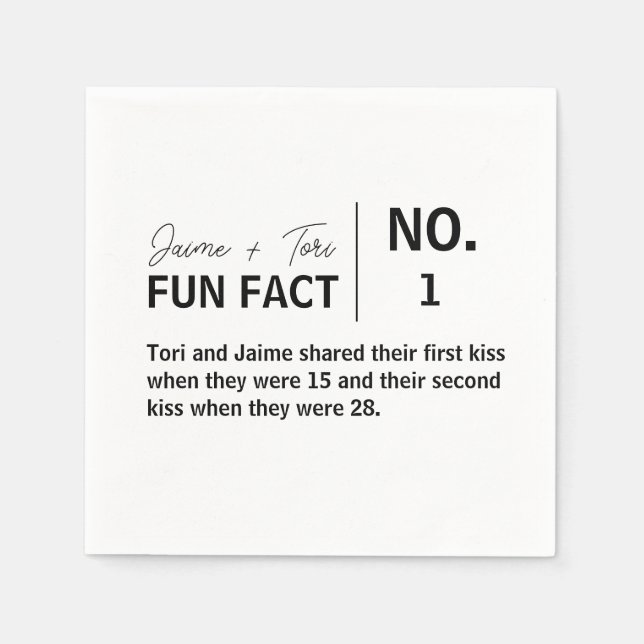 Modern Birthday Wedding Black and White Fun Fact Napkin (Front)