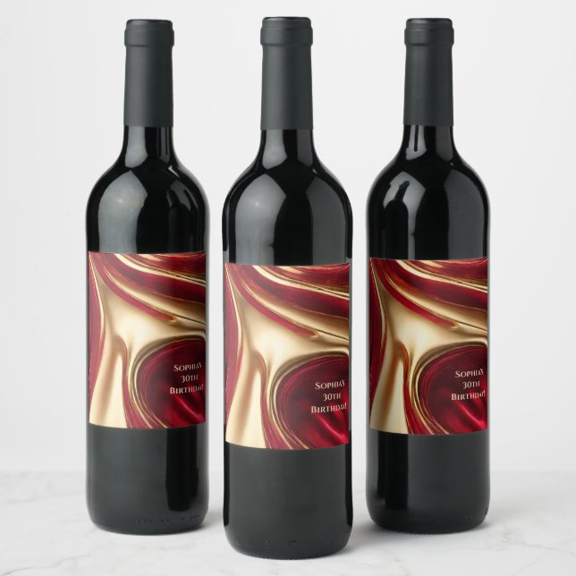 Modern Birthday Wine Label- Red and Gold- Wine Label (Bottles)