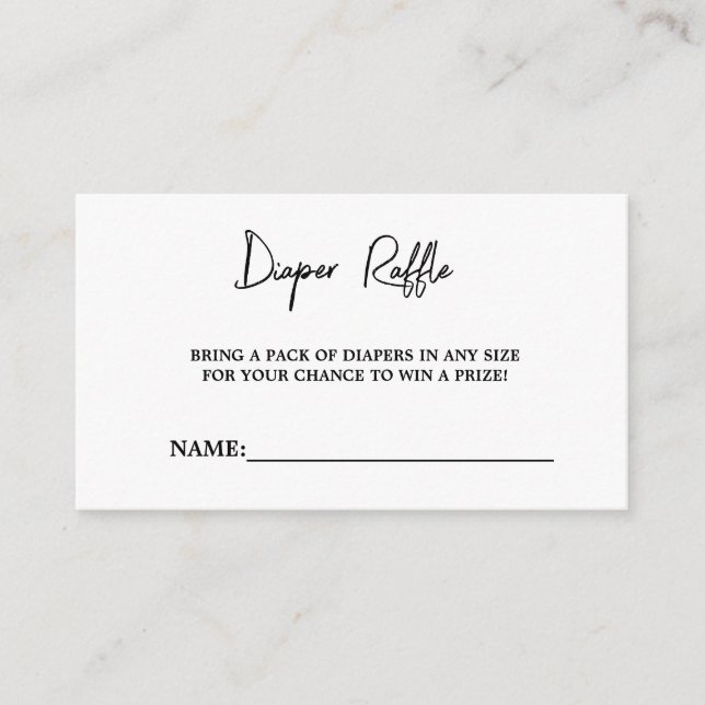 Modern Blach& White Baby Shower Diaper Raffle Enclosure Card (Front)