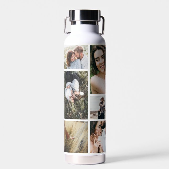 Modern black 10 photo personlaized elegant simple  water bottle (Front)