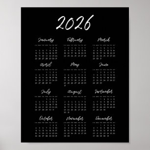 Modern black 2026 calendar poster