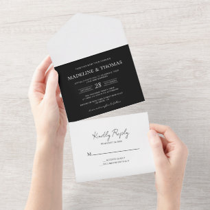Modern Black 2 Photo RSVP Wedding All In One All In One Invitation