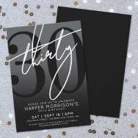 Modern Black 30th Birthday Party Invitation
