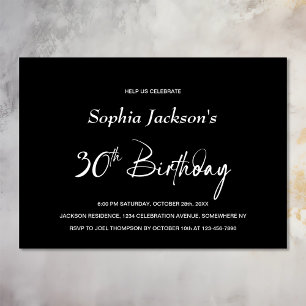 Modern Black 30th Birthday Party Invitation