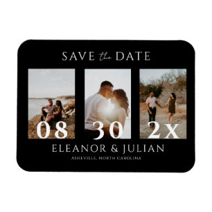 Modern Black 3 Photo Film Strip Save the Date Magnet