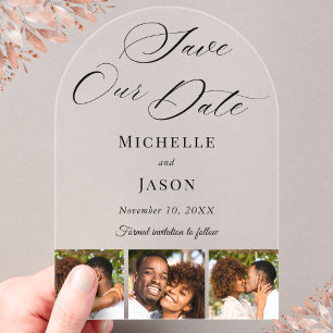 Modern Black 3 Photo Strip Wedding Save the Date Acrylic Invitations