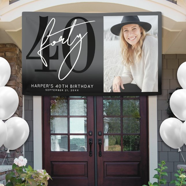 Modern Black 40th Birthday Party Banner (Modern Black 40th Birthday Party Banner )
