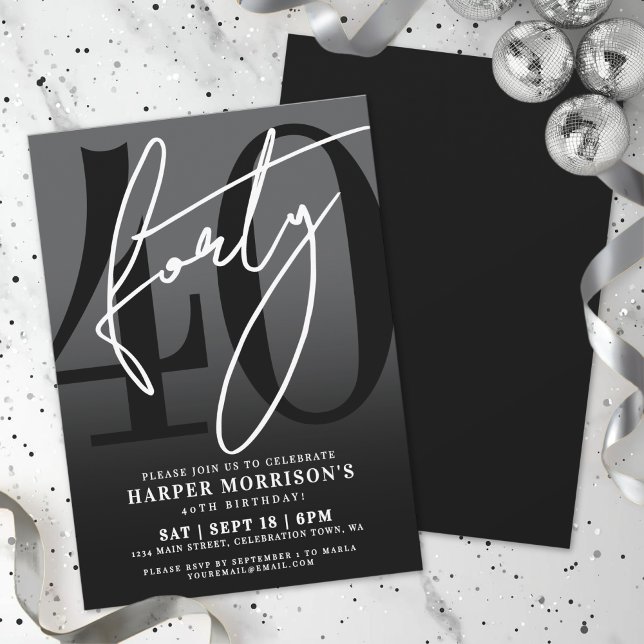 Modern Black 40th Birthday Party Invitation (Modern Black 40th Birthday Party Invitation)