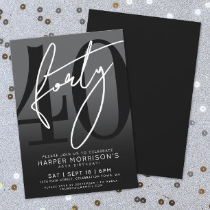 Modern Black 40th Birthday Party Invitation