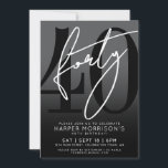 Modern Black 40th Birthday Party Invitation<br><div class="desc">Celebrate forty years in style with this modern grey to black gradient 40th birthday party invitation. The design features a large black "40" across most of the card, with a handwritten script-style white "Forty" layered over it for a bold, contemporary look. The party details sit neatly at the bottom in...</div>