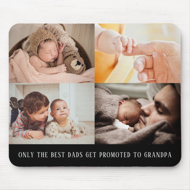 Modern Black 4 Photo Collage for Grandpa Mouse Pad (Front)