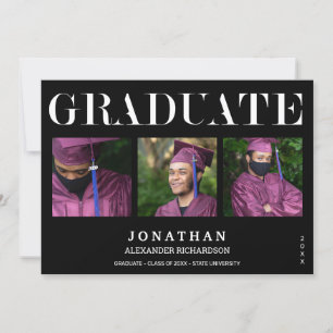 Modern Black 4 Photo Graduation Announcement 2M