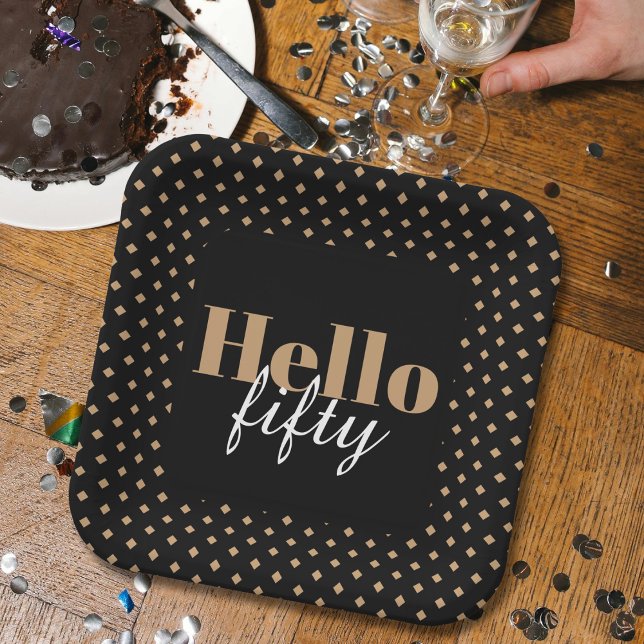 Modern Black 50th Birthday Hello Fifty Party Paper Plate (Creator Uploaded)