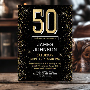 Modern Black 50th Birthday Invitation