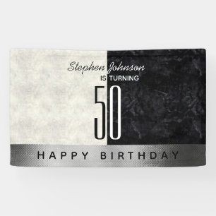Modern Black 50th Birthday Party Banner