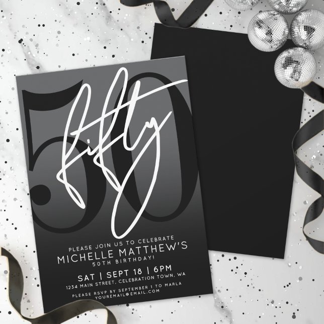 Modern Black 50th Birthday Party Invitation (Modern Black 50th Birthday Party Invitation)
