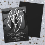Modern Black 50th Birthday Party Invitation<br><div class="desc">Celebrate fifty years in style with this modern grey to black gradient 50th birthday party invitation. The design features a large black "50" across most of the card, with a handwritten script-style white "Fifty" layered over it for a bold, contemporary look. The party details sit neatly at the bottom in...</div>