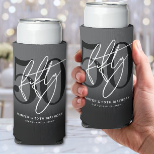 Modern Black 50th Birthday Party Seltzer Can Cooler