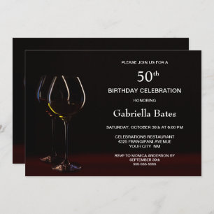 Modern Black 50th Birthday Wine Glass Party Invitation