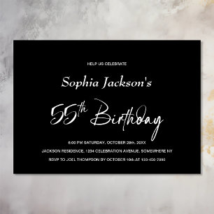 Modern Black 55th Birthday Party Invitation
